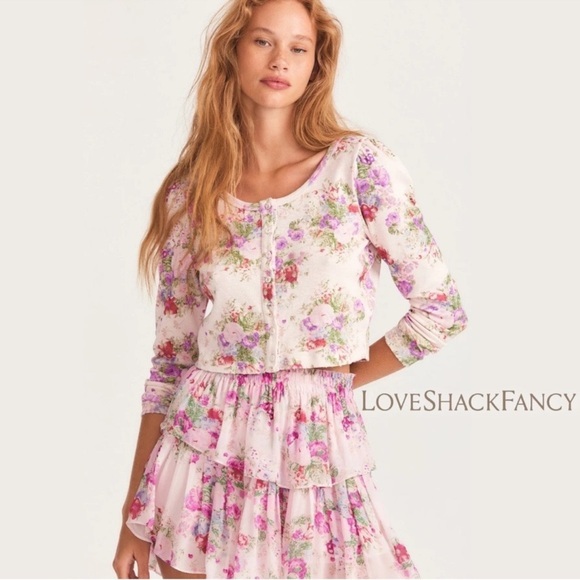 LoveShackFancy Tops - LOVESHACKFANCY  XS Jonah Cropped Cardigan in Shimmering Springs